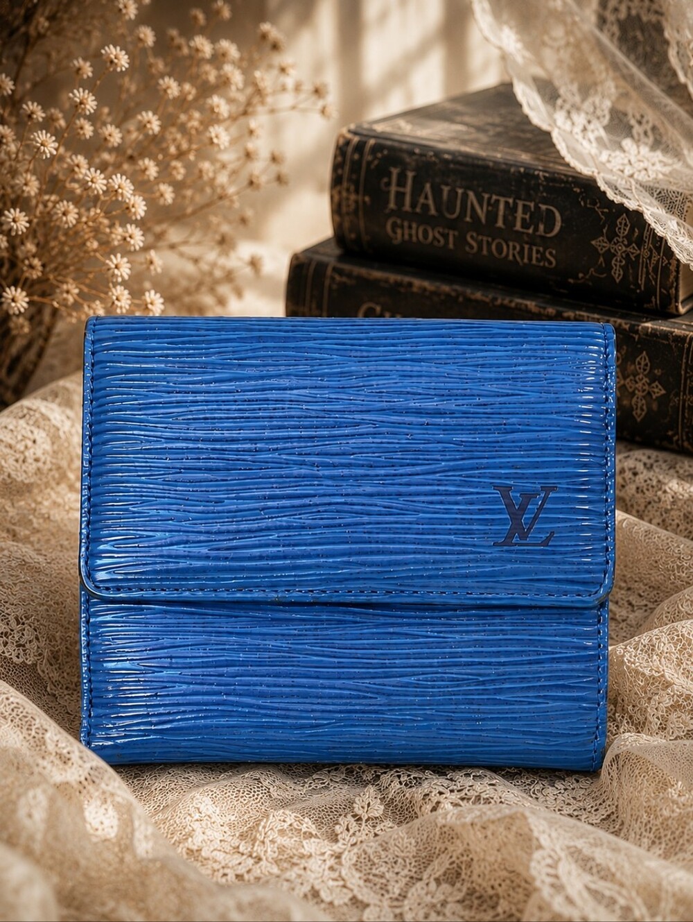 Louis Vuitton Elise Wallet Blue Epi Leather Trifold Wallet Made in France